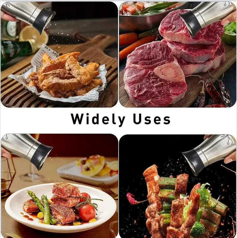 Botella de cristal para especias de cocina, juego de 2 molinillos de sal y pimienta recargables ajustables con estante, dispensador de especias con orificios para verter
