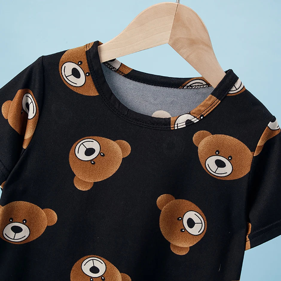 Children's Bear Print 2-Piece Short Sleeve Shorts Set - Unisex