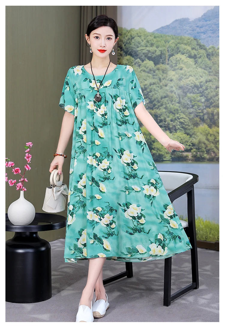 New Fashion Casual Summer Dress For Women Ladies O-Neck Print Short Sleeve Dress plus size Women Clothing