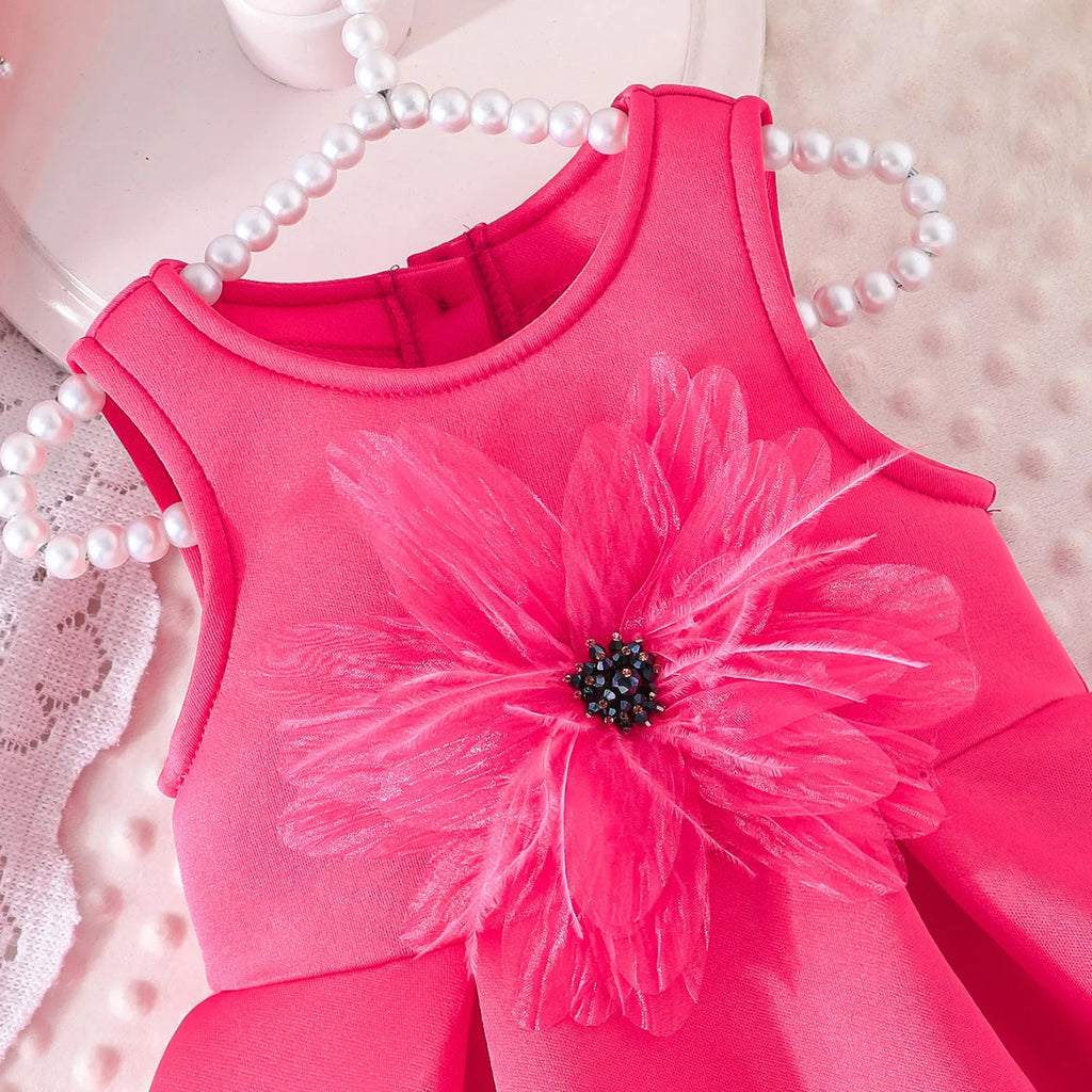 1-5Y Toddler Girl Party Dresses Sleeveless Front Fashion 3D Mesh Flower Dress For Girls Baby Kids Clothes Girls Birthday Gown
