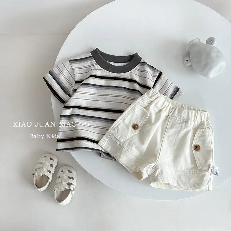 Kids Outdoor Sports Set Boys Girls Summer Short Sleeve T-Shirt Shorts Two-Piece Set Kids' Casual Striped T-Shirt 1-6 Year Set