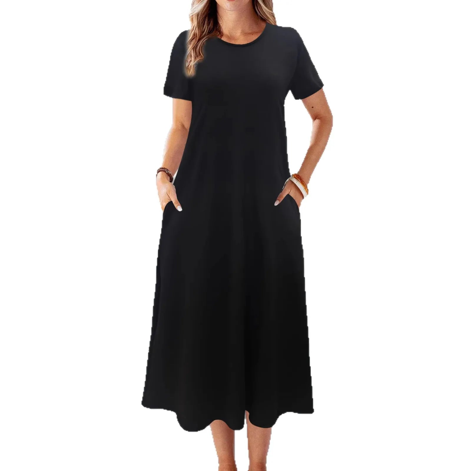 Casual Versatile High Quality round Neck T-Shirt Dress Fashionable Trendy Polyester Long Skirt Elegant Style All-Match Design