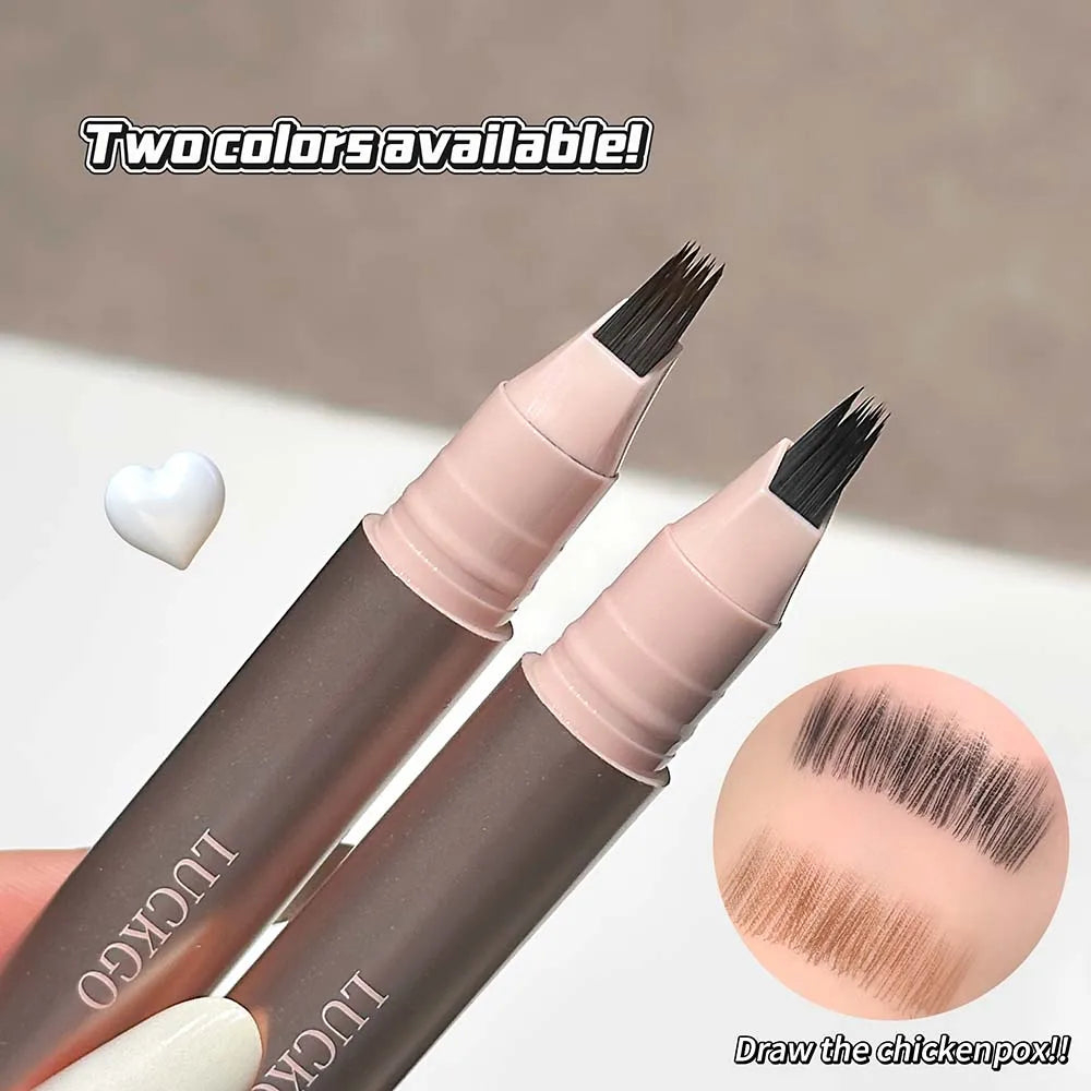 Natural Hair-Like Stroke Liquid Eyebrow & Hairline Pen Multi Forks Outline Wild Eyebrow Easy To Wear Waterproof Makeup Pen
