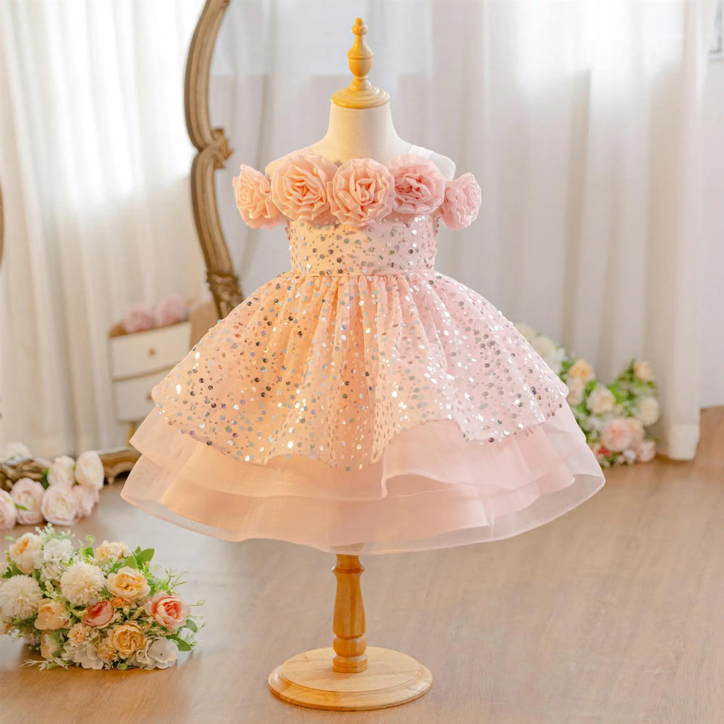 HETISO Flower Girls Sequins Birthday Wedding Party Ball Gowns Kids Child Formal Pageant Holiday Dresses 1-6 Years