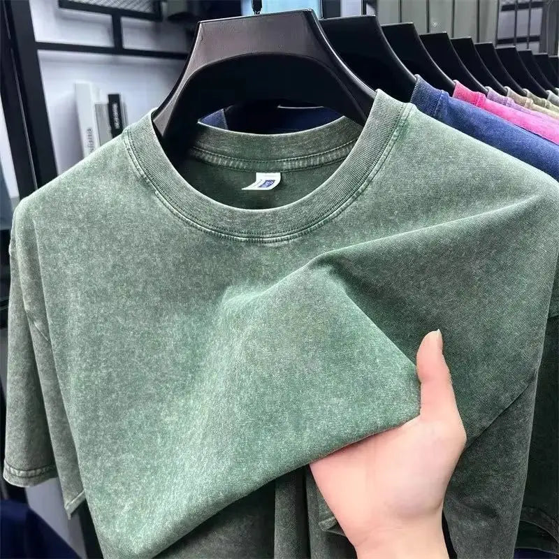 Men's Heavy Cotton T-Shirt - Vintage Washed Oversized Casual Tee
