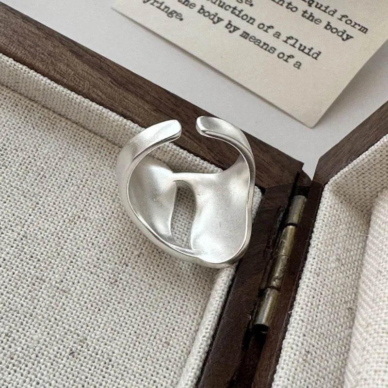Foxanry Silver Color Scrub Geometric Rings For Women'S Couples Creative Design Vintage Fashion Minimalist Daily Jewelry