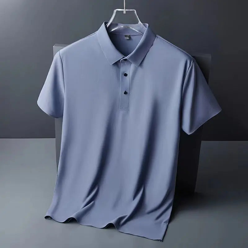 Ice Silk Traceless T-shirt Men's Light Business Solid Color Half Sleeve Top Silk Smooth Breathable Traceless POLO Shirt