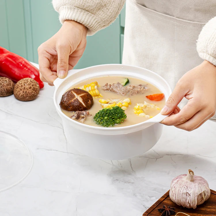 Microondas Horno Caja Especial Sopa Calentada Olla Arroz al Vapor Bollos Calientes al Vapor con Tapa Herramienta de Cocina de Grado Alimenticio Ecológica