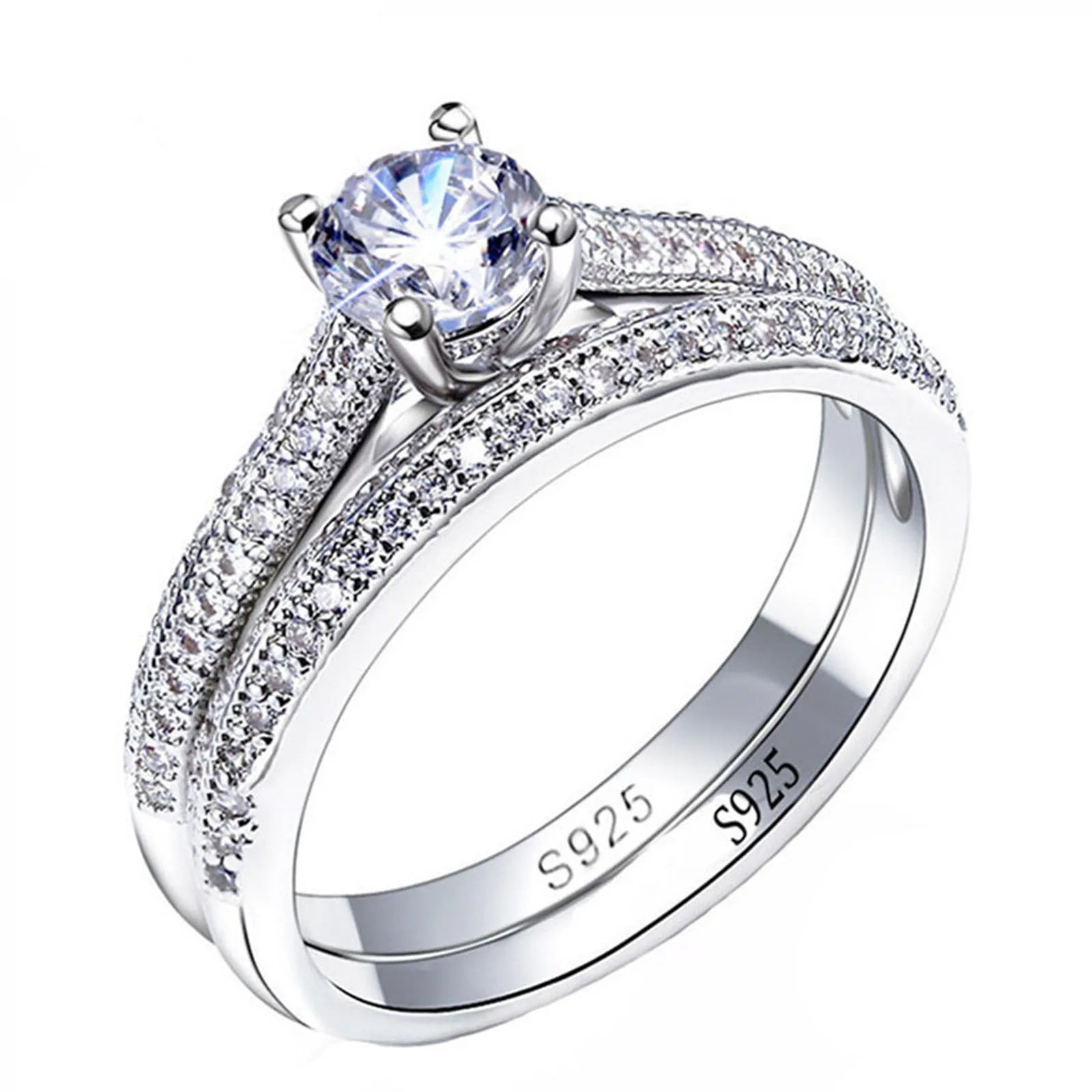 1 Pair Vintage Halo 925 Sterling Silver Wedding Ring Set For Women'S Lady Anniversary Jewelry Bulk Sell