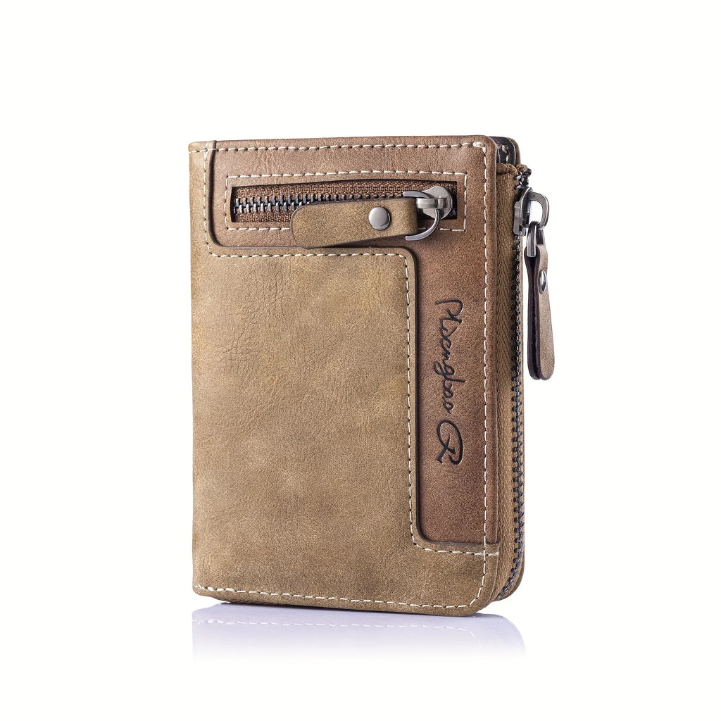 Men's Retro Short Wallet Multifunctional Fashion Zipper PU Leather Coin Purse High Quality Credit Card Holder Ideal Gift For Men