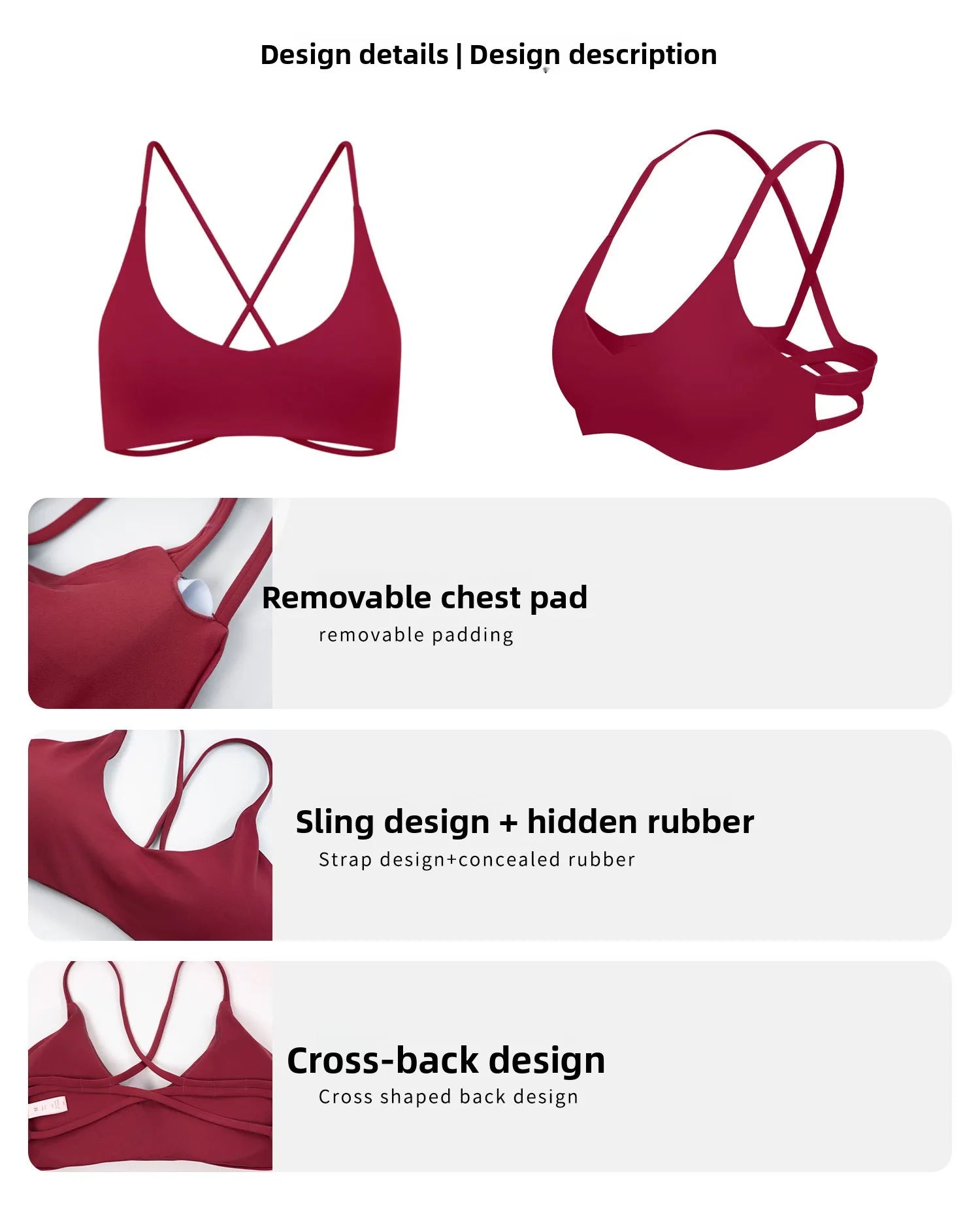 Solid Color Comprehensive Training Yoga Bra Women Fitness Bra Cross Back Sport Underwear Gym Top Hollow Back Push Up Chest Pad