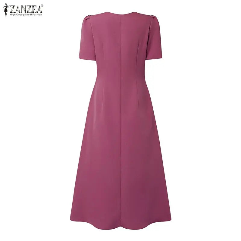 Stylish Women Lace Patchwork Dresses ZANZEA 2026 Summer Sundress Elegant V Neck Party Dress Short Sleeve Embroidered Work Robes