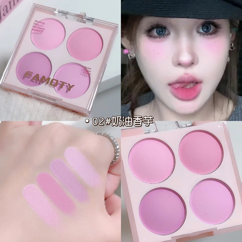 4 Colors Matte Blush Powder Set - Sweet Warm Tone Face Makeup Cheek Brightener Cosmetic Illuminator For Enhanced Facial Beauty