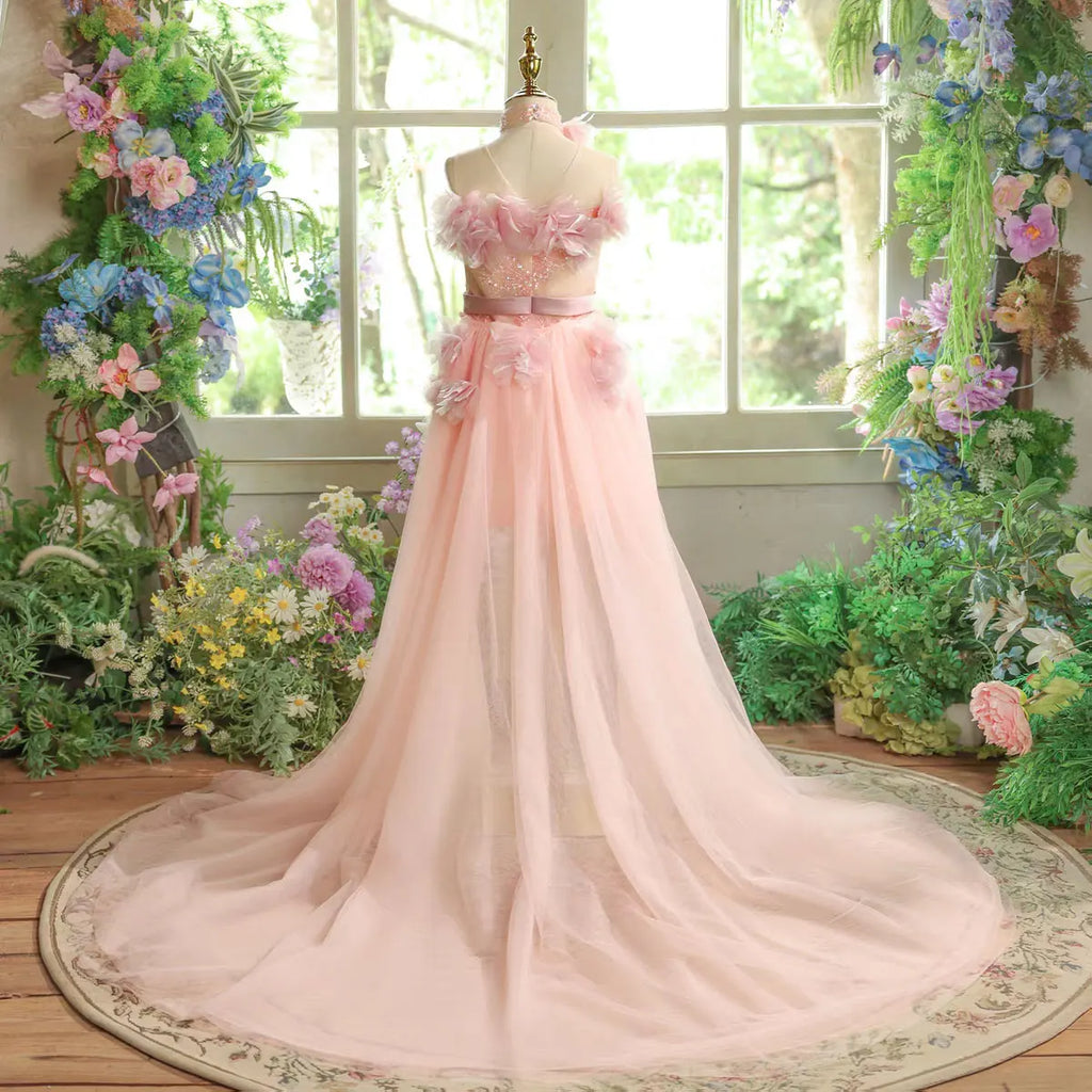 Dreamy Vow D157 Luxury Pink  Flower Girl Dress with Long Train Flowers Kids Princess Prom Wedding Evening Party Pageant Gown