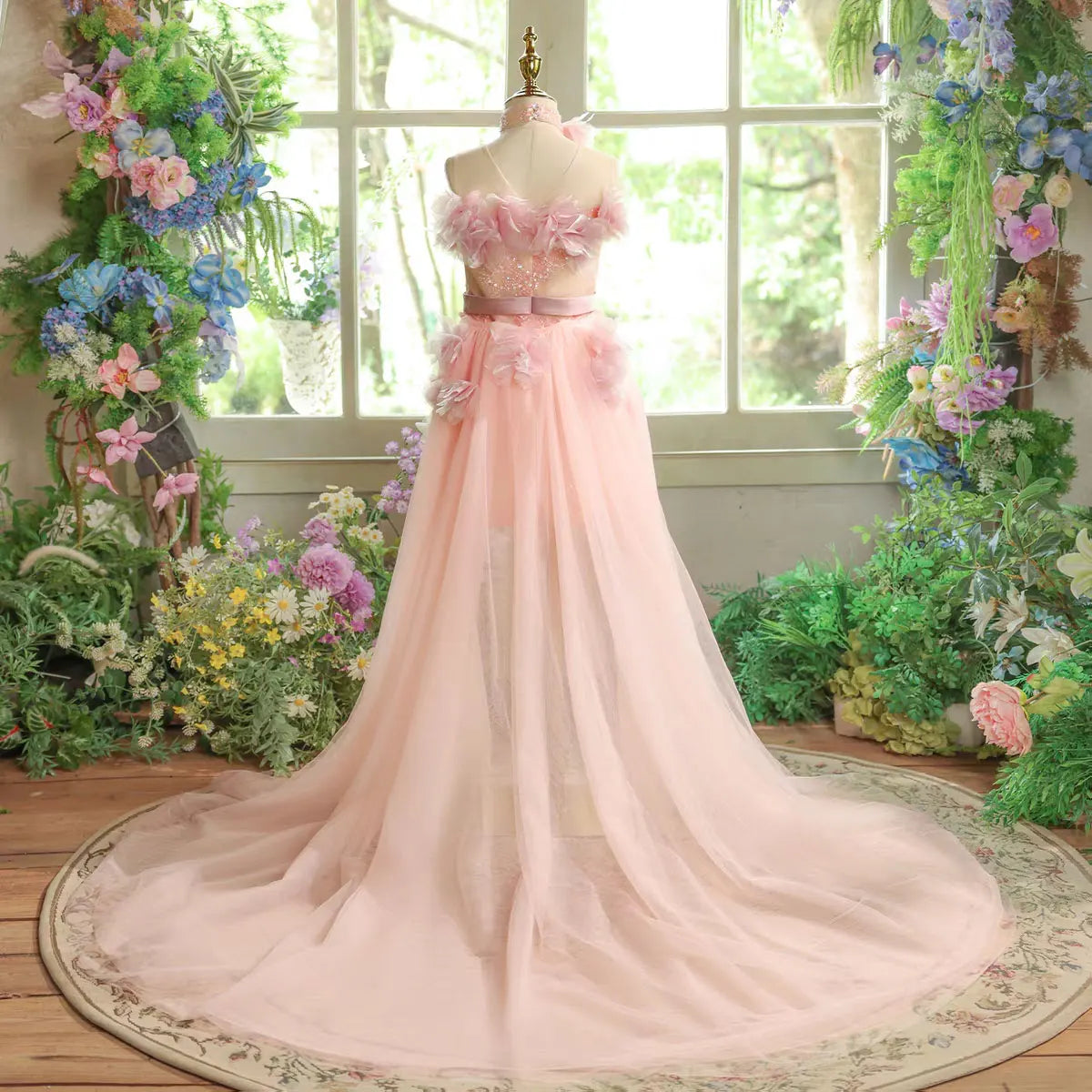 Dreamy Vow D157 Luxury Pink  Flower Girl Dress with Long Train Flowers Kids Princess Prom Wedding Evening Party Pageant Gown