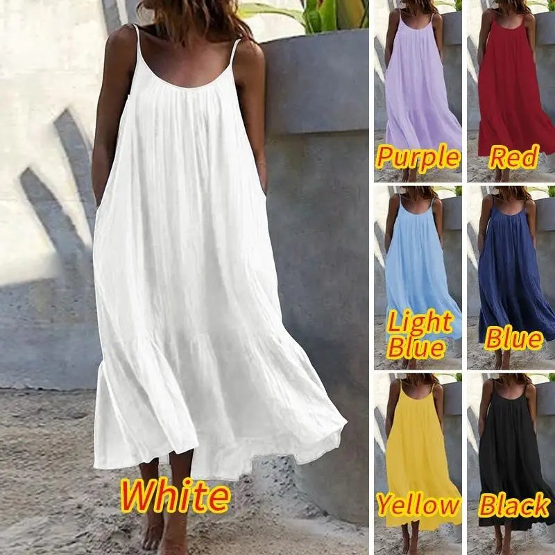 Lotus Leaf  Length Skirt Slim Shoulder High Waist Cotton Casual Style Women's Dress Fashionable Backless U-Neck Gown