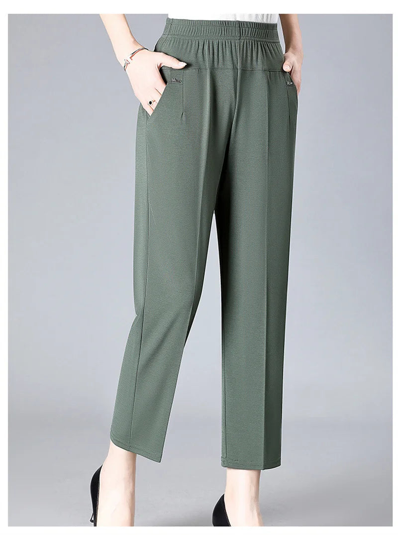 Middle Aged Women'S'S Pants 2026 New Summer Thin High Waiste Elastic Loose Straight Pants Female Casual Trousers 5Xl 6Xl 7Xl 8Xl