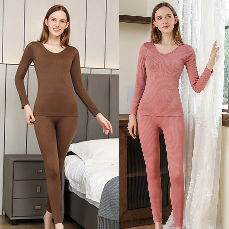 1 Set Warm Thermal Underwear Sexy Ladies Intimates Long Johns Women'S Shaped Sets Female Middle Collar Thermal Shaping Clothes