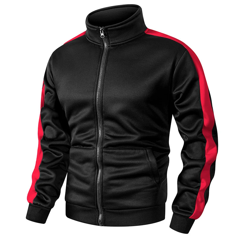 Men's Colorblock Patchwork Sporty Jacket with Kanga Pocket Fall Winter Fleece Lined Warm Long Sleeve Zip Up Coat Outwear Tops