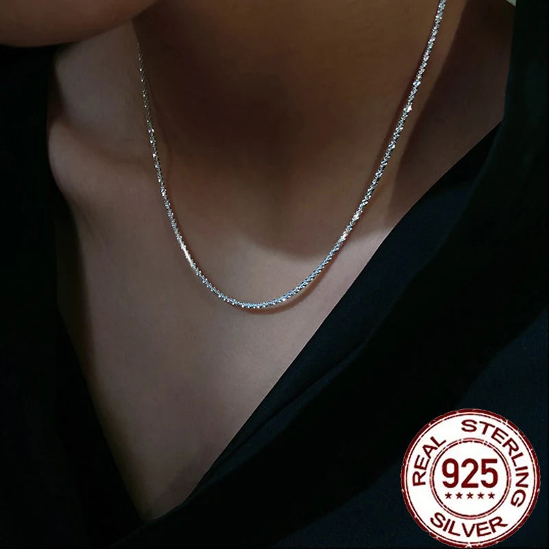 CWWZircons Genuine 925 Sterling Silver Round Cubic Zirconia Galaxy Stacked Thin Chain Necklace for Women Party Jewelry SD017