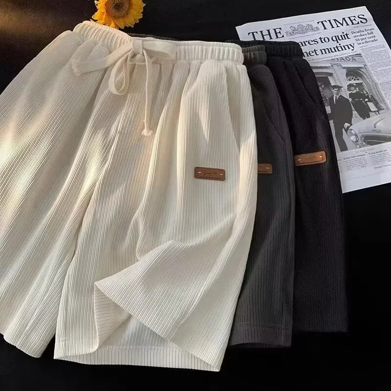 Quick Dry Men's Shorts Summer Label Design Loose Fit Sporty Five-Quarter Pants Unbranded Polyester Fiber Straight Leg Style