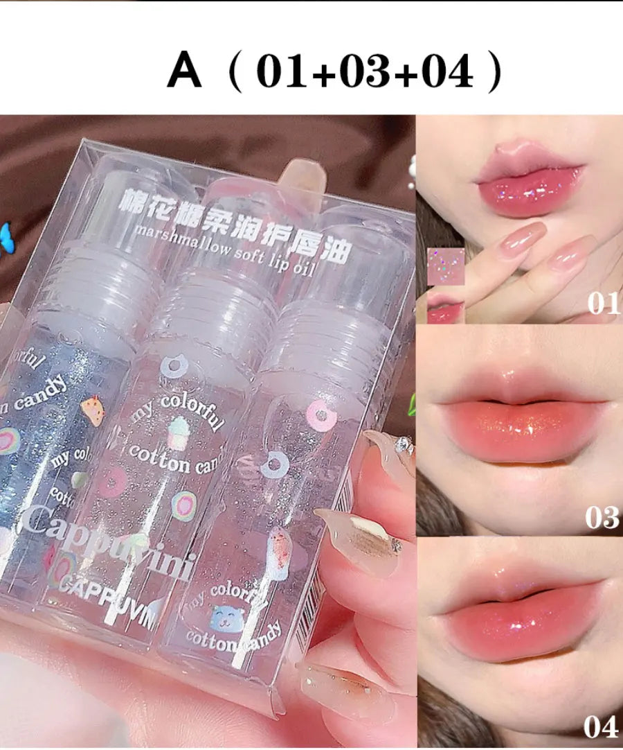Cotton candy Lip Oil Lip Gloss Moisturizes hydrating water mirror fine shimmering transparent glass toot lips