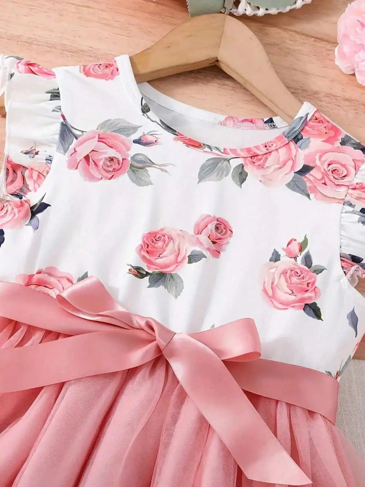 Summer 2026 Children's & Women's Cute Plush Dress with Small Flying Sleeves Round Neck Print Design New Collection