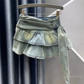 2026 Autumn New Spice Girl Retro Denim Cake Skirt, Women's High Waist Layered Ruffle Leaf Edge Mini Skirt, Blue Black Faldas
