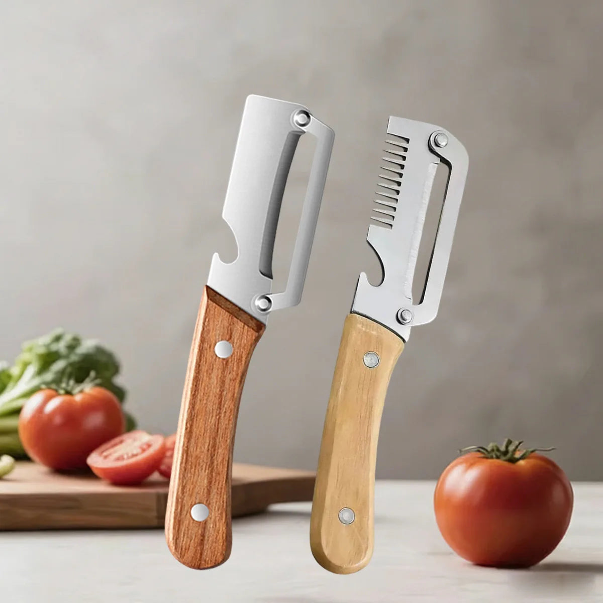 Pelador de cocina Pelador de verduras de acero inoxidable con mango de madera para pelar y cortar frutas y verduras Herramienta de cocina