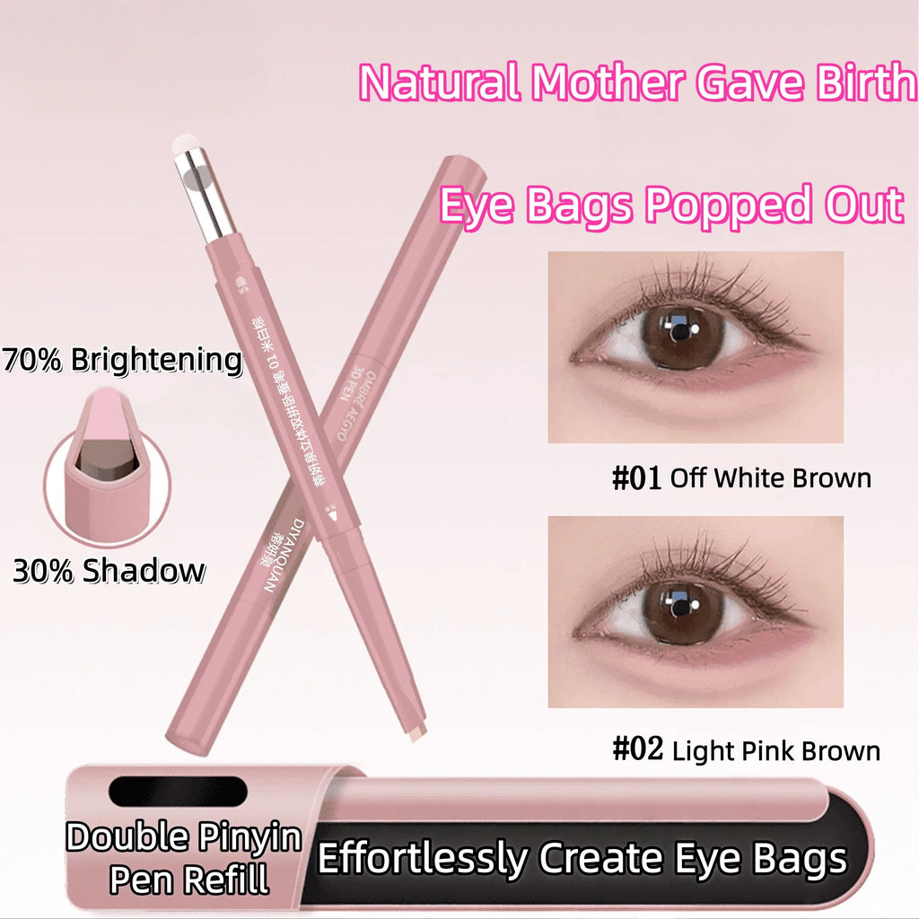 Korean 2 in 1 Ended Lying Silkworm Pen,Bionic Shading Highlighting,Instant Big Eye Effect,Smooth&Smudgeproof&Waterproof,Flat Tip