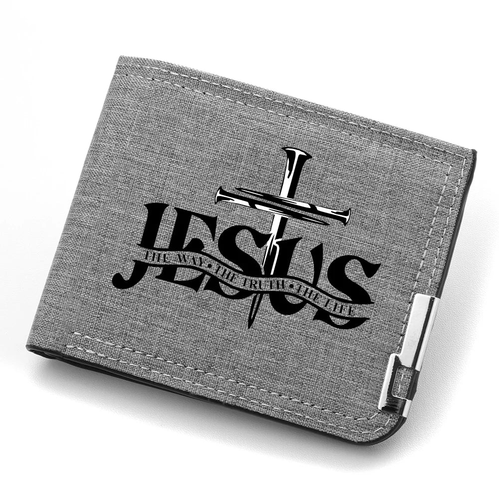 Men's Canvas Wallet with JESUS Pattern Personalized Design Multi-Card Slot Zipper Coin Pocket Youth Wallet