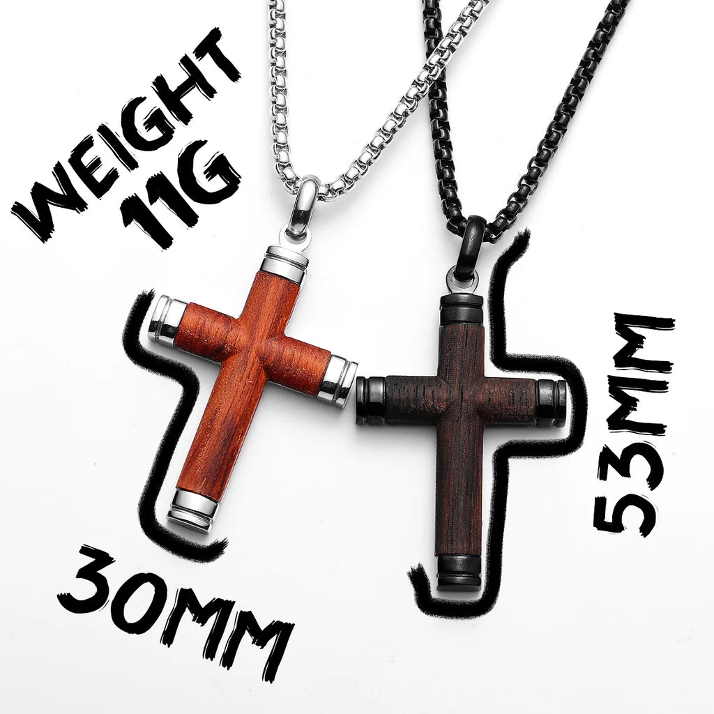 Wood Cross Exorcism Amulet Stainless Steel Men Necklaces Pendant Chain Punk For Women Fashion Jewelry Gift Wholesale Dropshiping