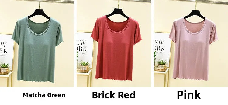 Modal No- Bra T-Shirt One-Piece Short Sleeve Women Summer Wear Casual Solid Color Base Layer Outdoor Wear round Neck T-Shirt