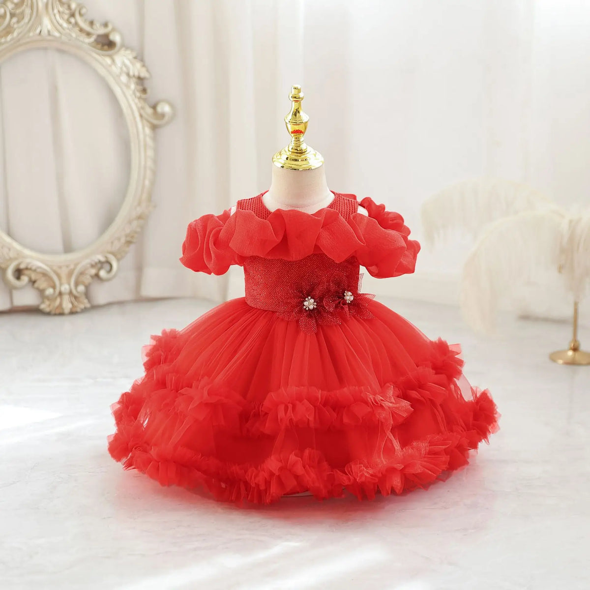 HETISO Girls Princess Flower Dress Tutu Sleeve Baby Toddler Children's Birthday Party Ball Gown for 0-5 Years