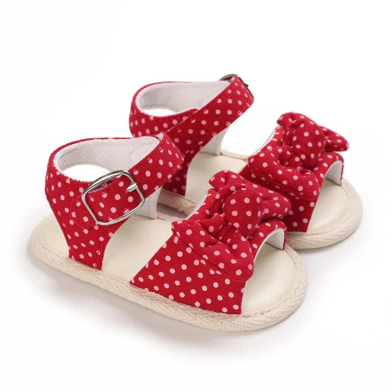 Baby Girl First Walker Sandals - Bow Summer Soft Fabric Shoes 0-1Y