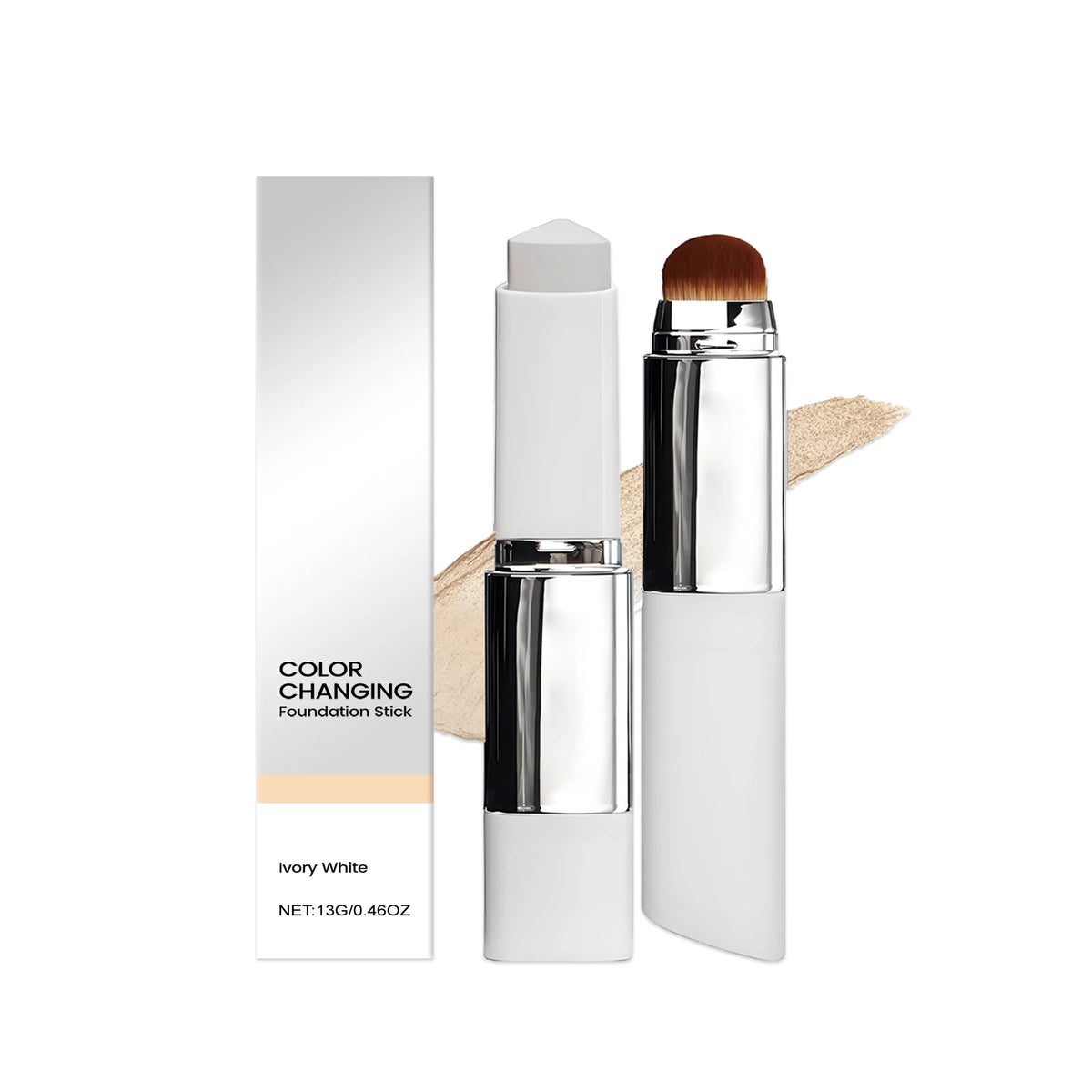 Color Changing Foundation Stick Waterproof Sweatproof Lightening Full Coverage Concealer 2 in 1 Stick Foundation Makeup Brushes