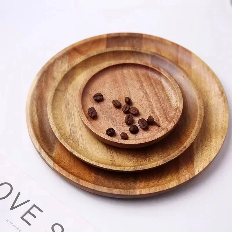 2026 New 15/20/25cm DIY Thinking Wooden Plate Round Tea Wooden Dining Plate Snack Bread Dried Fruit Plate