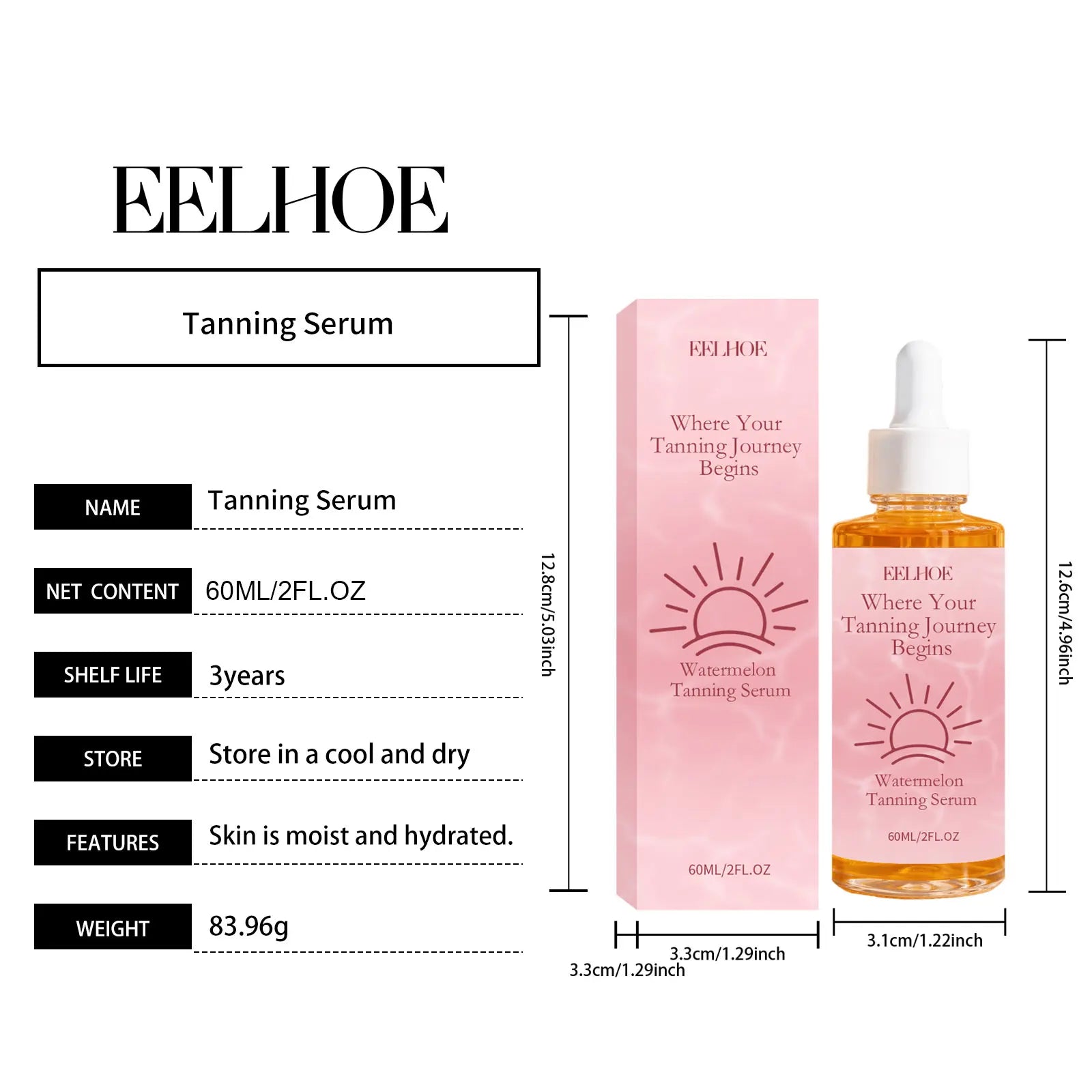 Watermelon Tanning Serum Moisturizing Evens Bronzed Glow Skin Tone Improve Skin Texture Natural Sun-Kissed Body Tanning Essence