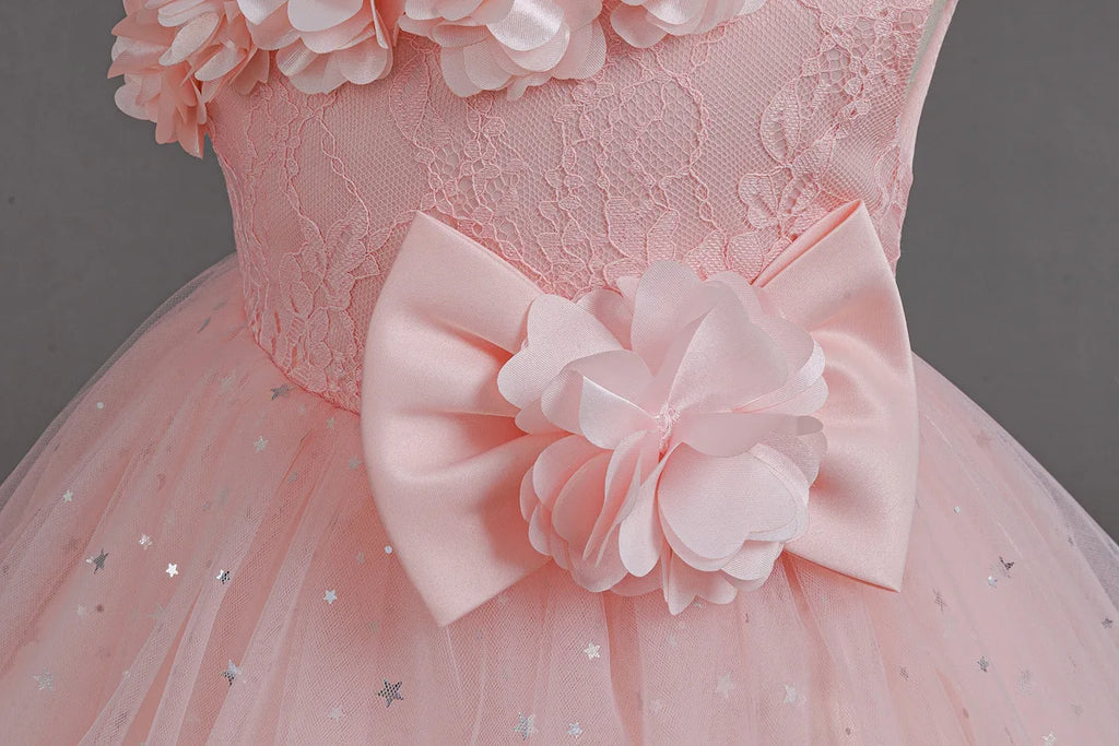 HETISO Baby Girls Dress Sling Elegant Kids Star Printed Birthday Party Ball Gown Children Costume Gown 6M-3 Years