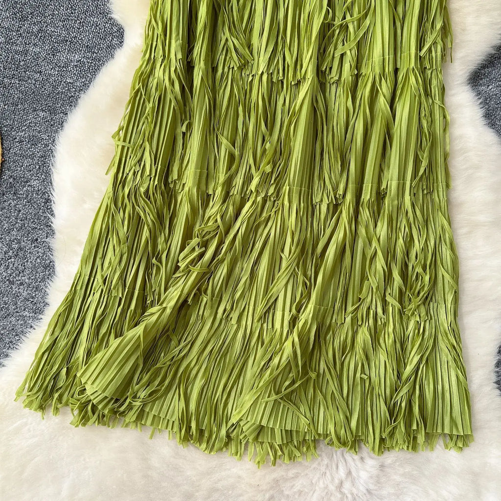 New In 2026 Spring Summer Tassel Midi Long Skirt For Women Trendy High Waist Streetwear Casual Skirts