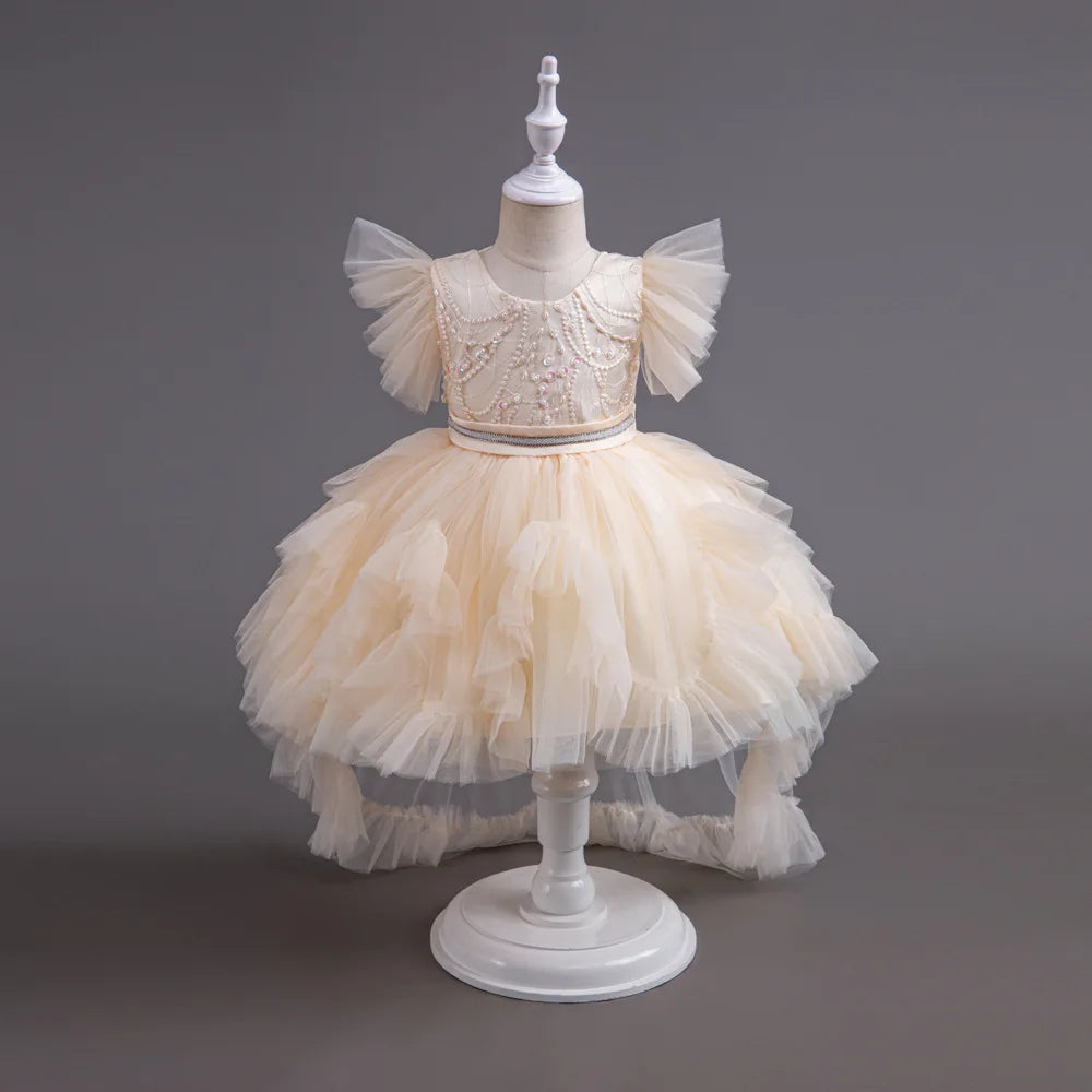 HETISO Girl Christmas Dresses Trailing Kid's Dress for Girls Retro Lace Sequined Children's Wedding Party Ball Gown 6 8 10 Years
