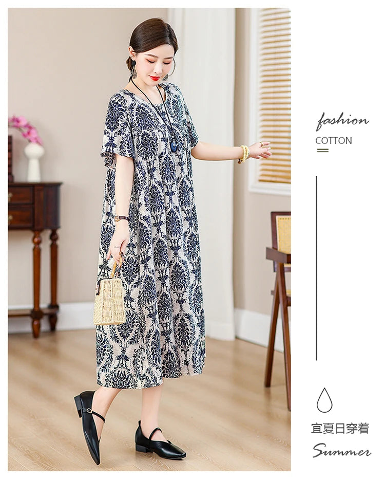 New Fashion Casual Summer Dress For Women Ladies O-Neck Print Short Sleeve Dress plus size Women Clothing