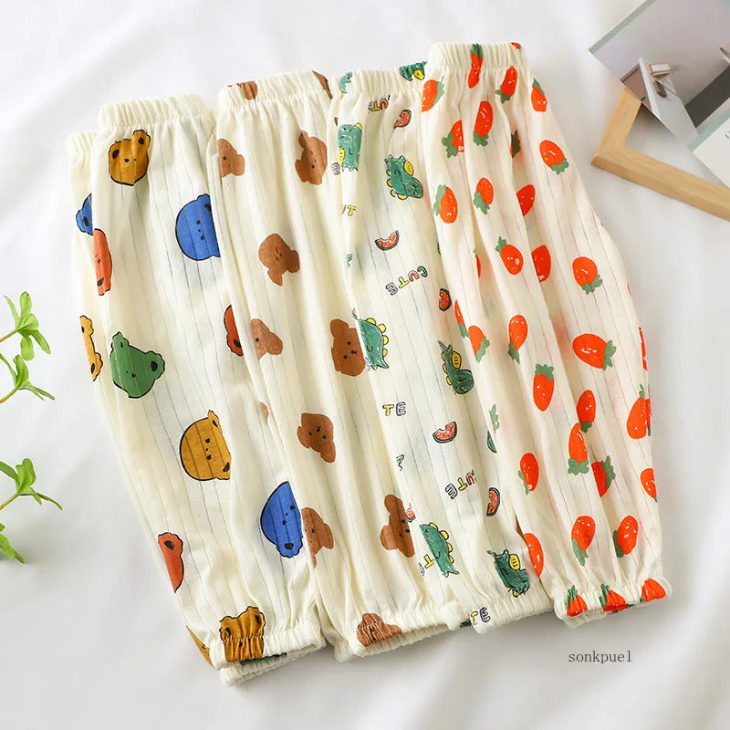 2025 New Summer Children's Cotton Mosquito Pants Boys and Girls Baby Thin Loose Casual Bloomers