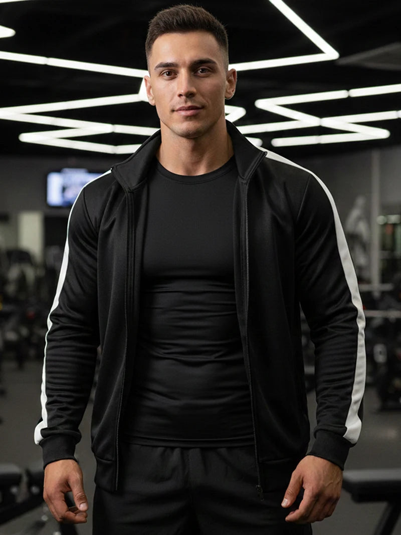 Men's Colorblock Patchwork Sporty Jacket with Kanga Pocket Fall Winter Fleece Lined Warm Long Sleeve Zip Up Coat Outwear Tops