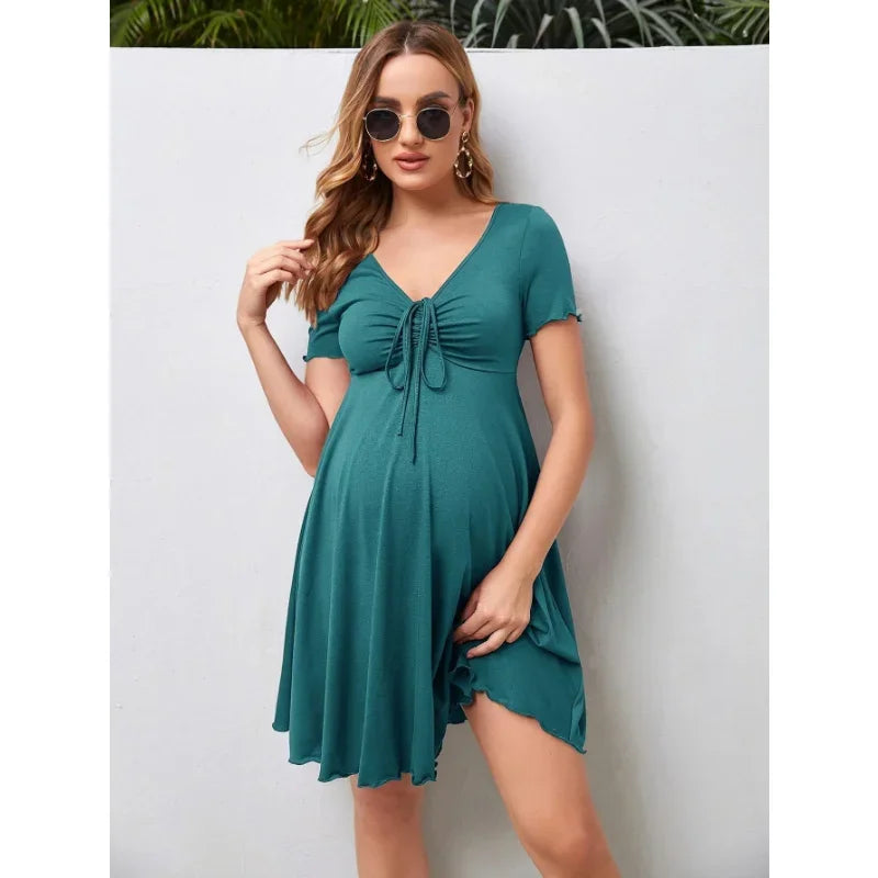 Women's V-Neck Maternity Dress – Loose Fit, Plus Size