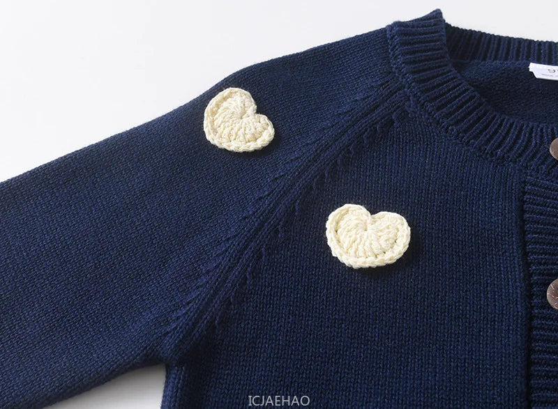 Teen Girl Clothes 2025 Children New Korean Cardigan Girls Knit Jacket Spring Autumn Outfit Style Costume Handmade Heart DIY Kids