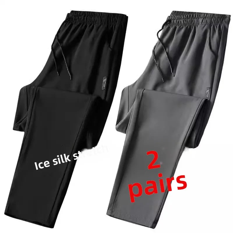 Summer Casual Ice Silk Pants Men's Trendy Large Size Long Trousers Korean Style Thin Straight Loose Sports Pants Quick Dry