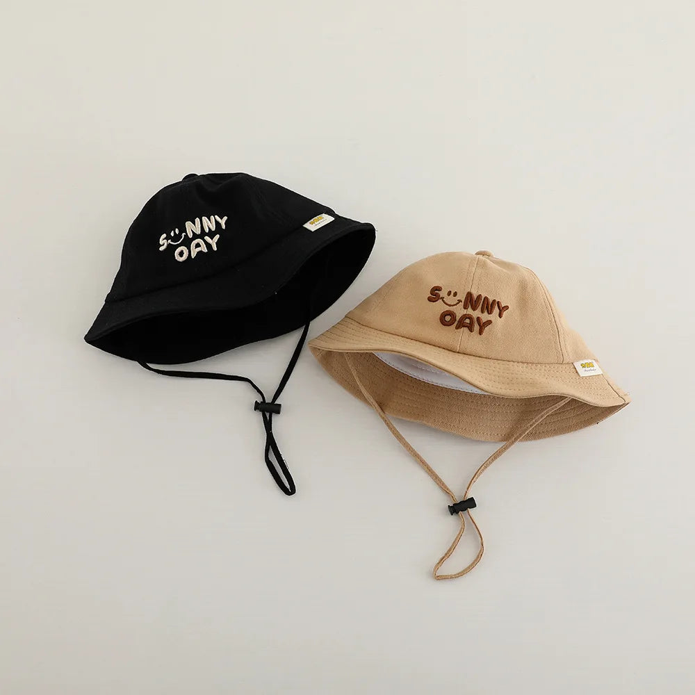 New Embroidered Letter Baby Bucket Hats Spring Sunhat Fishing Hat Sunshade Visor Boy Girl Outdoor Fashion Beach Cap For 6-24M