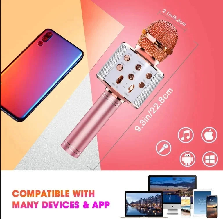Kids Microphone for Singing, Wireless Bluetooth Karaoke Microphone for Adults, Toys for Girls Boys Gift for Birthday Party