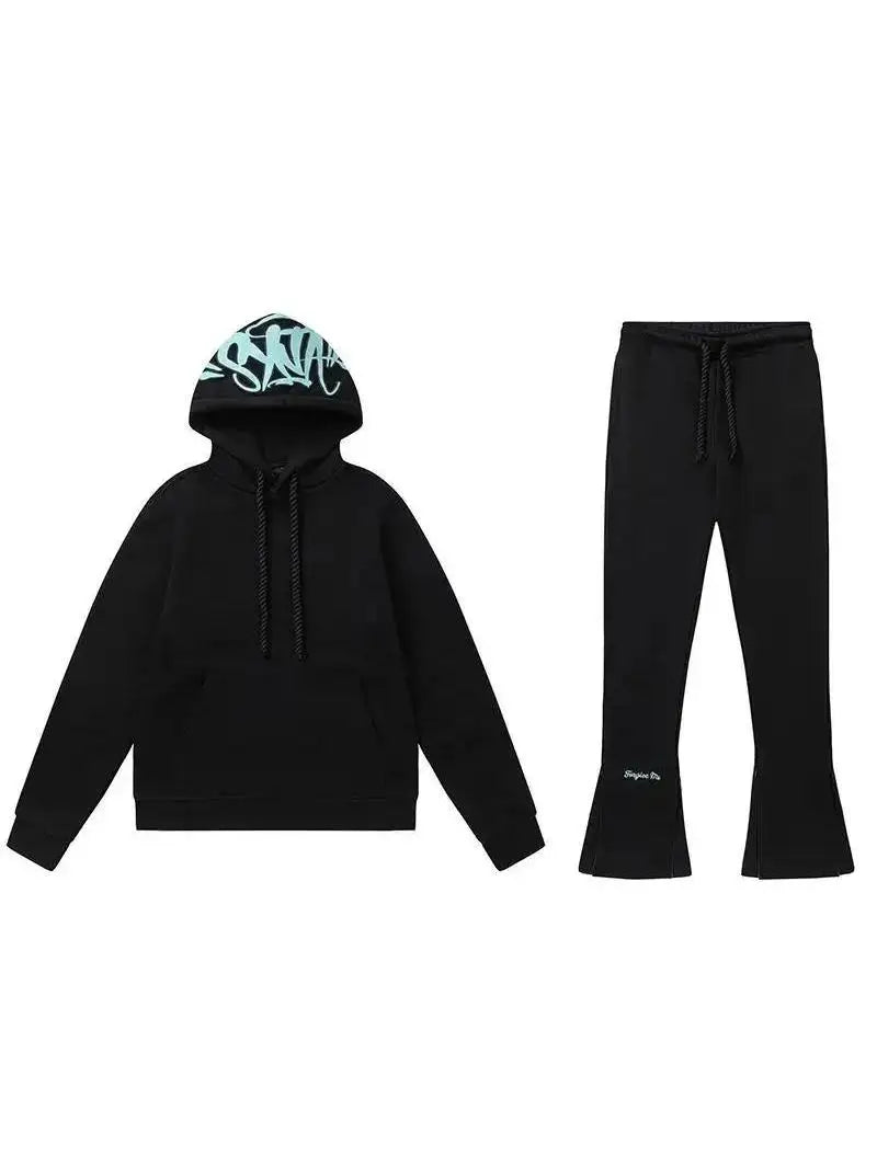 Outdoor Fashion Synaworld American Street Hip Hop Fleece Suit Men's and Women's Trend Casual Hooded Sweater Sports Pants